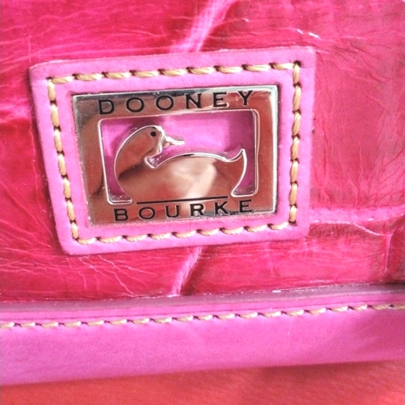 Dooney & Bourke Pink Leather Satchel Pink Croc Embossed with Pom Purse Charms - Picture 3 of 15